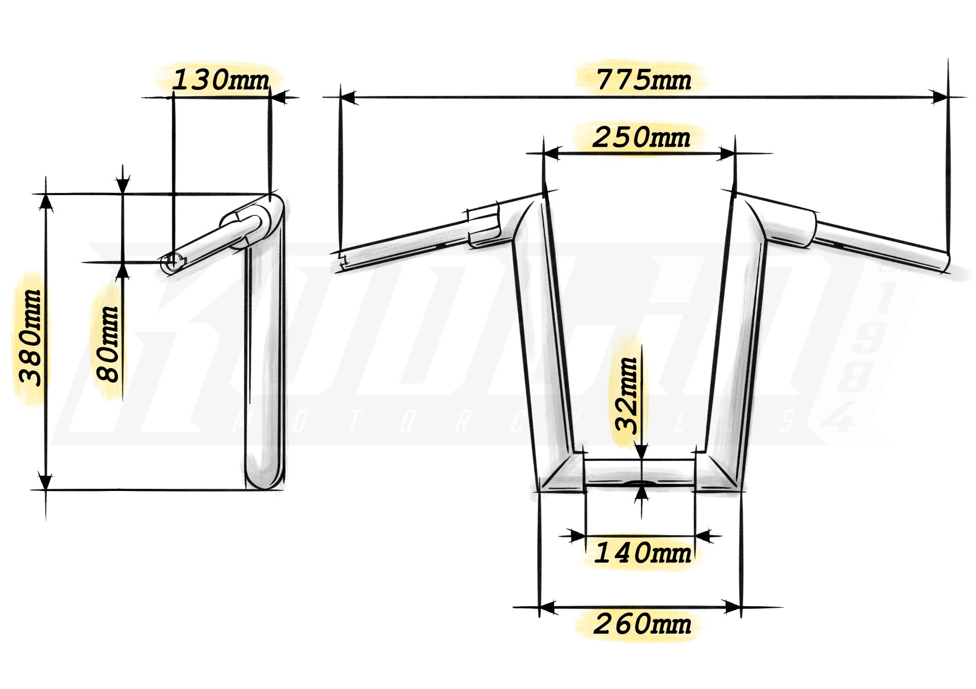 2" Str8Up Tall 15" / 380mm Softail